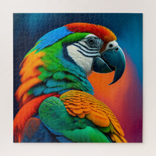 Colourful Macaw Parrot Bird Painting Canvas Print Jigsaw Puzzle
