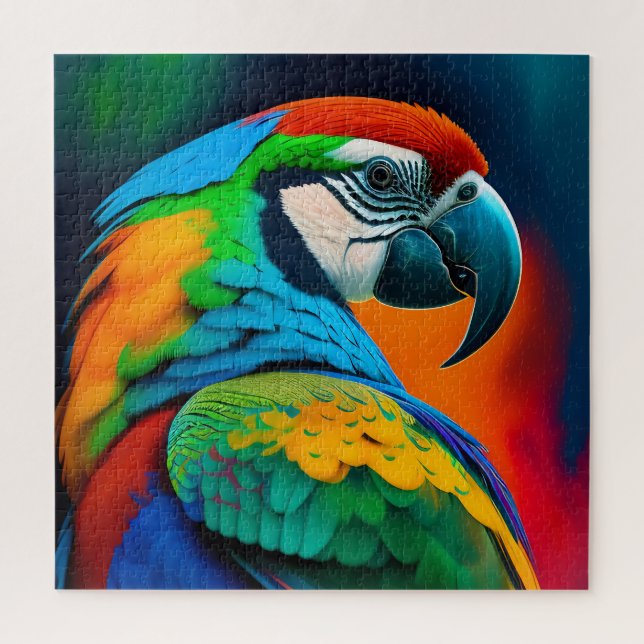 Colourful Macaw Parrot Bird Painting Canvas Print Jigsaw Puzzle (Vertical)