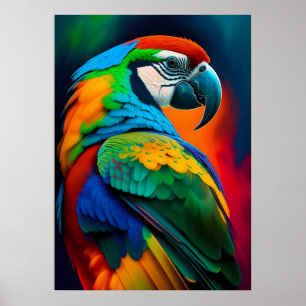 Colourful Macaw Parrot Bird Painting Poster