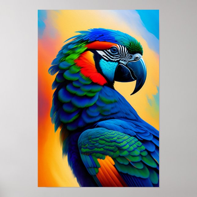 Colourful Macaw Parrot Bird Painting Poster (Front)