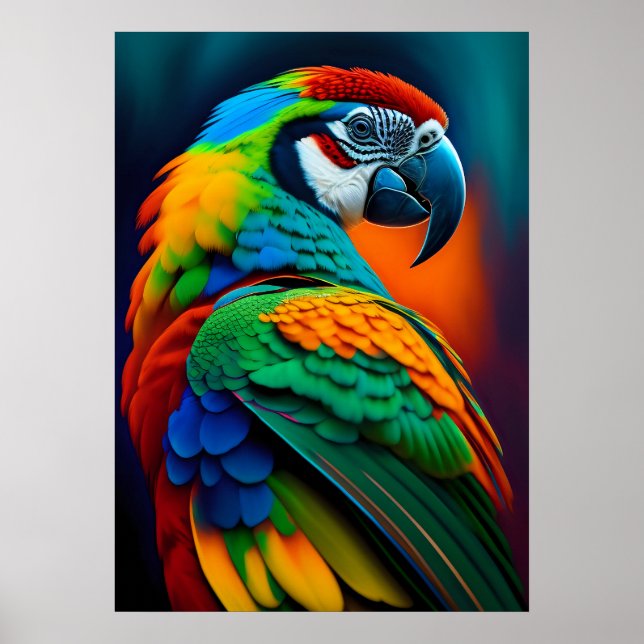 Colourful Macaw Parrot Bird Painting Poster (Front)