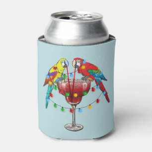 Colourful Macaw Parrots Drinking Red Wine Can Cooler