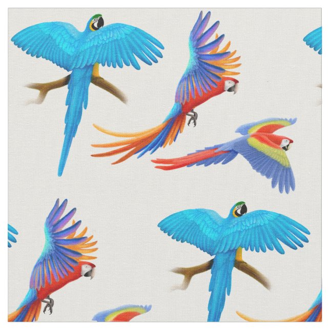 Colourful Macaw Parrots Fabric (Close Up)
