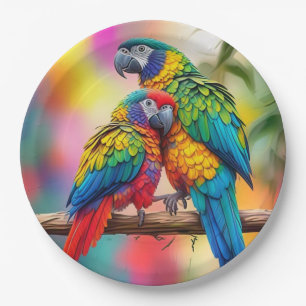 Colourful Macaw Parrots On A Branch-45739 Paper Plate
