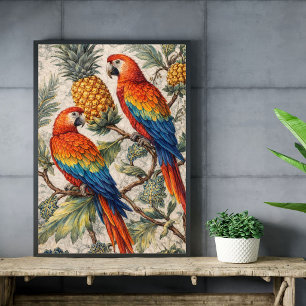 Colourful Macaw Parrots with Pineapples Poster