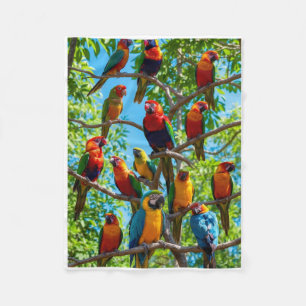 Colourful Macaws And Cockatoos Tropical Rainforest Fleece Blanket