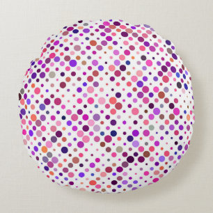 Colourful, Magenta, Pink & Purple Dots Round Cushion