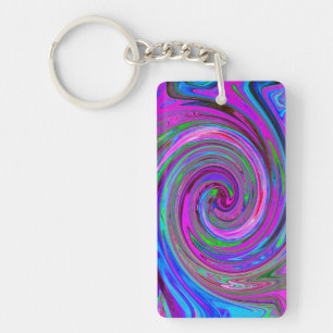 Colourful Magenta Swirl Retro Abstract Design Key Ring