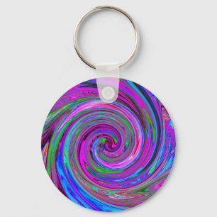 Colourful Magenta Swirl Retro Abstract Design Key Ring