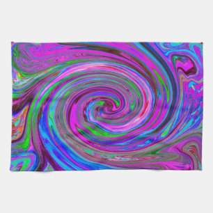 Colourful Magenta Swirl Retro Abstract Design Tea Towel