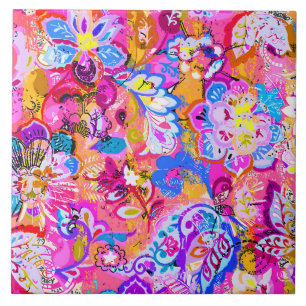 Colourful magic abstract floral ceramic tile