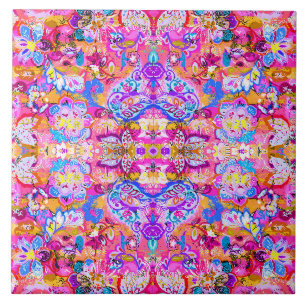 Colourful magic abstract floral ceramic tile