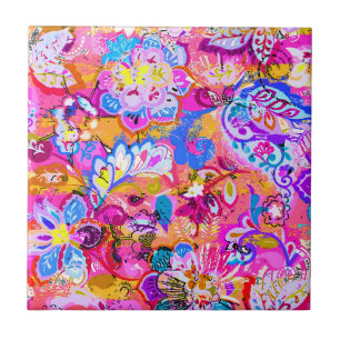 Colourful magic abstract floral ceramic tile