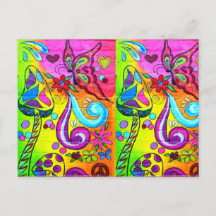 colourful magic mushrooms postcard