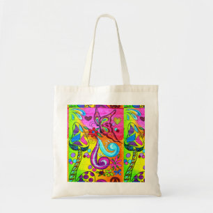 colourful magic mushrooms tote bag