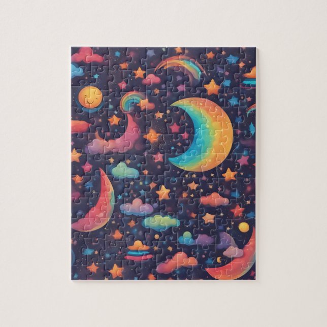 Colourful Magic Sky With Cute Moon Jigsaw Puzzle (Vertical)