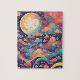 Colourful Magic Sky With Cute Moon Jigsaw Puzzle