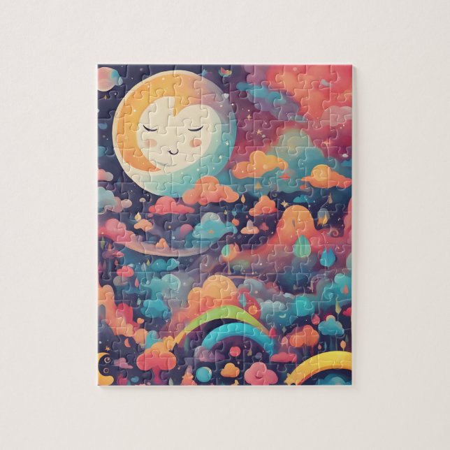 Colourful Magic Sky With Cute Moon Jigsaw Puzzle (Vertical)