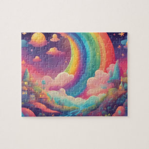 Colourful Magic Sky With Moon and Rainbow Jigsaw Puzzle