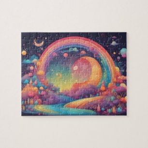 Colourful Magic World With Moon and Rainbow Jigsaw Puzzle