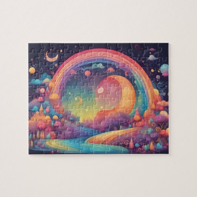 Colourful Magic World With Moon and Rainbow Jigsaw Puzzle (Horizontal)