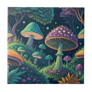 Colourful Magical Fantasy Mushroom Forest Pattern Ceramic Tile