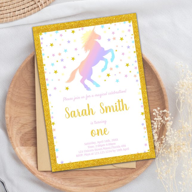 Colourful Magical Girl Party Invite (Rainbow Unicorn Invitations)