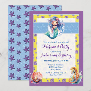 Colourful Magical Mermaid Birthday Party Invitation