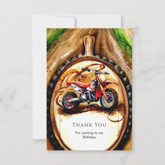 Colourful Magical Motorcycle Birthday Thank You Card (Front)