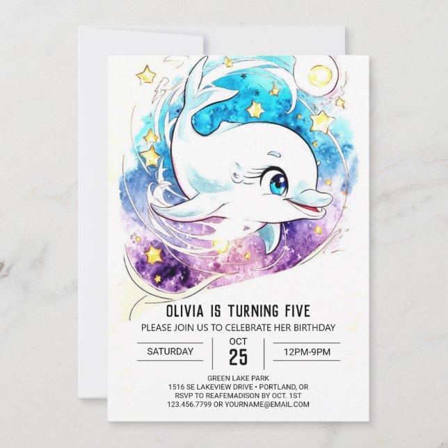 Colourful Magical Nautical Dolphin Birthday Invitation (Front)