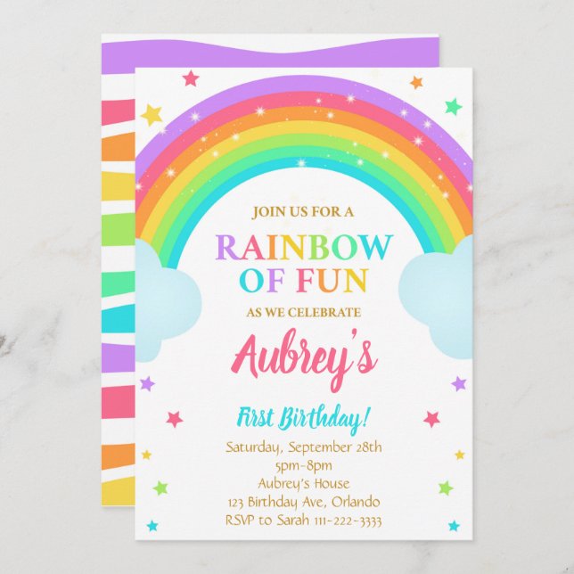 Colourful Magical Rainbow Birthday Invite (Front/Back)