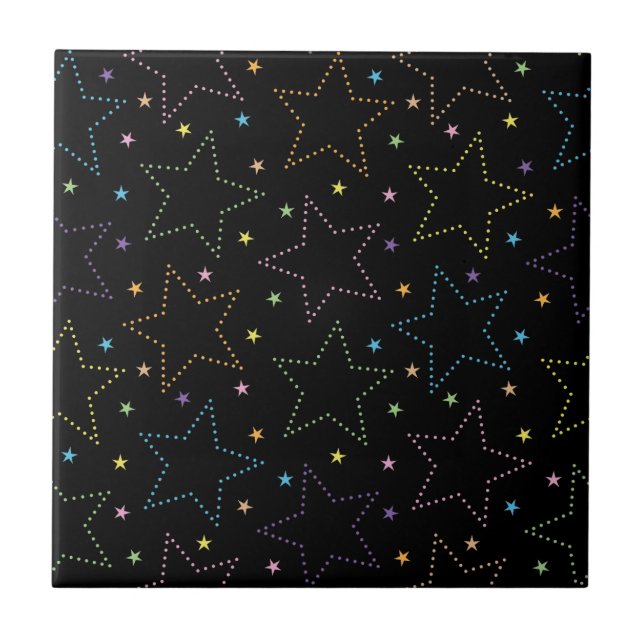 Colourful Magical Starry Night Sky Pattern - Black Ceramic Tile (Front)