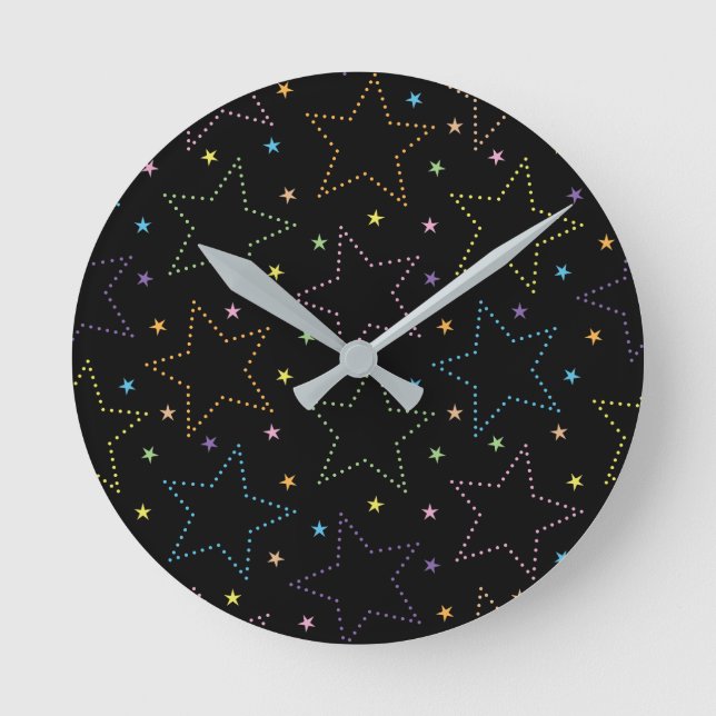 Colourful Magical Starry Night Sky Pattern Round Clock (Front)