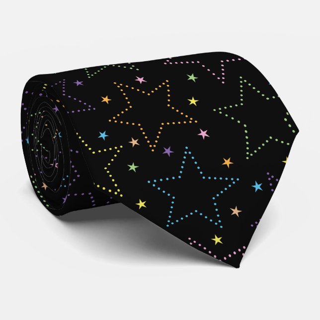 Colourful Magical Starry Night Sky Pattern Tie (Rolled)
