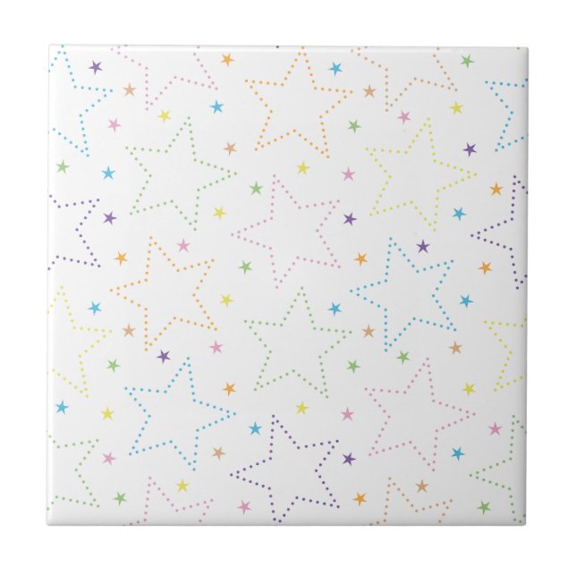 Colourful Magical Starry Night Sky Pattern - White Ceramic Tile (Front)