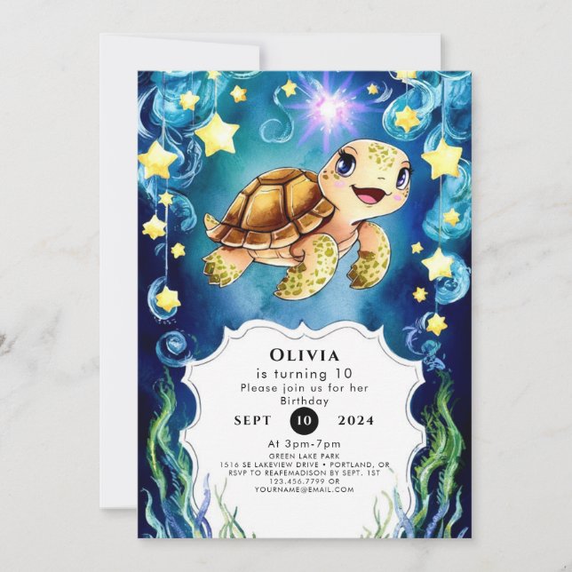  Colourful Magical Turtle Birthday Invitation (Front)