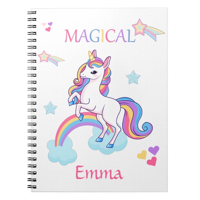 Colourful Magical Unicorn And Rainbow Notebook (Front)