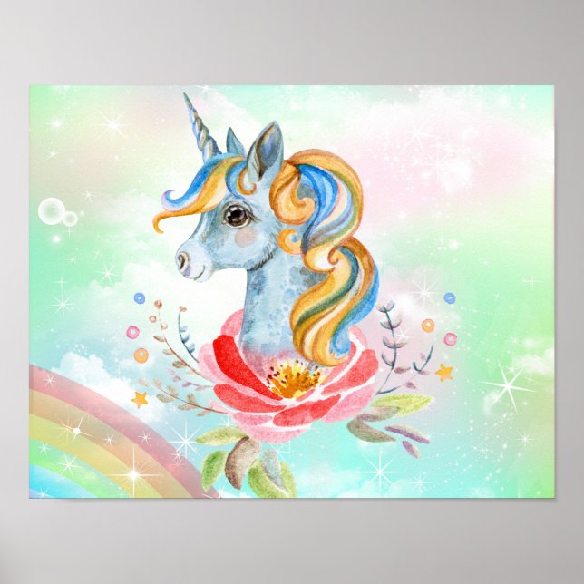 Colourful Magical Unicorn Rainbow Poster (Front)