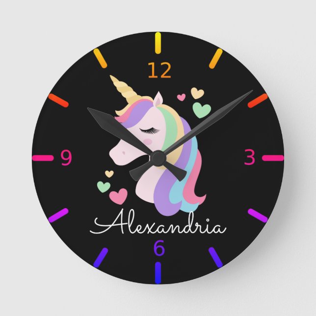 Colourful Magical Unicorn Round Clock (Front)