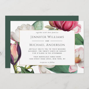 Colourful Magnolia Blossoms Elegant Floral Wedding Invitation