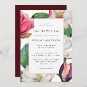 Colourful Magnolia Blossoms Elegant Floral Wedding Invitation