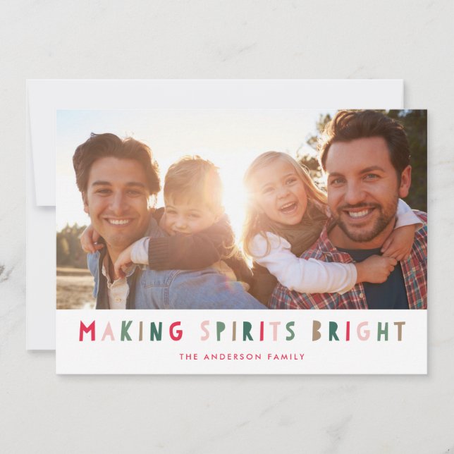 Colourful Making Spirits Bright Holiday Photo Card (Front)