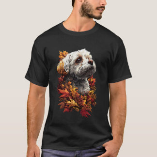 Colourful Maltese Dog with Fall Leaves Autumn Aest T-Shirt