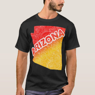 Colourful mandala art map of Arizona with text in  T-Shirt