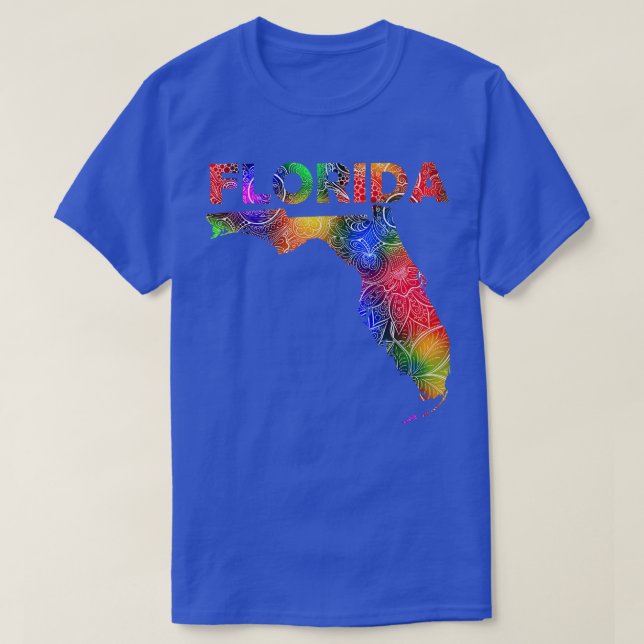 Colourful mandala art map of Florida with text in  T-Shirt (Design Front)