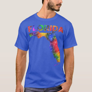 Colourful mandala art map of Florida with text in  T-Shirt