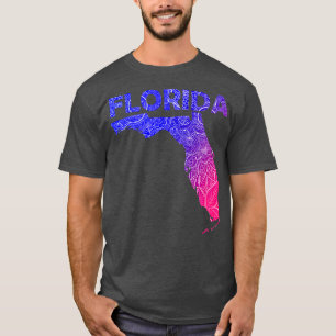 Colourful mandala art map of Florida with text in  T-Shirt