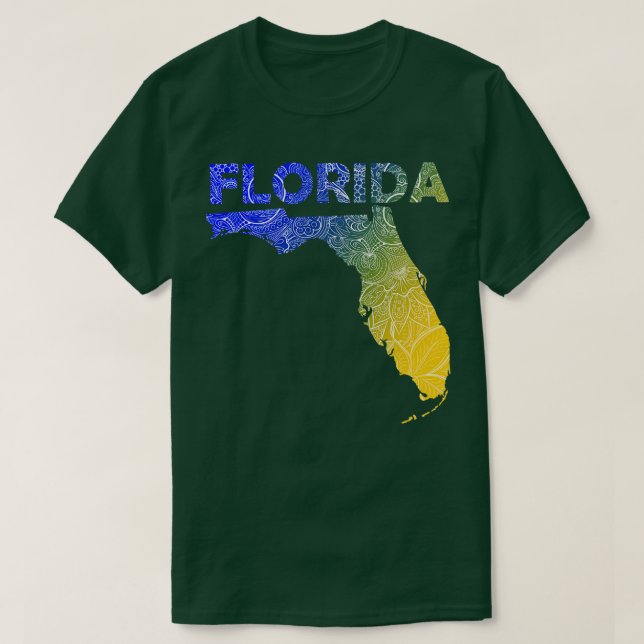Colourful mandala art map of Florida with text in  T-Shirt (Design Front)