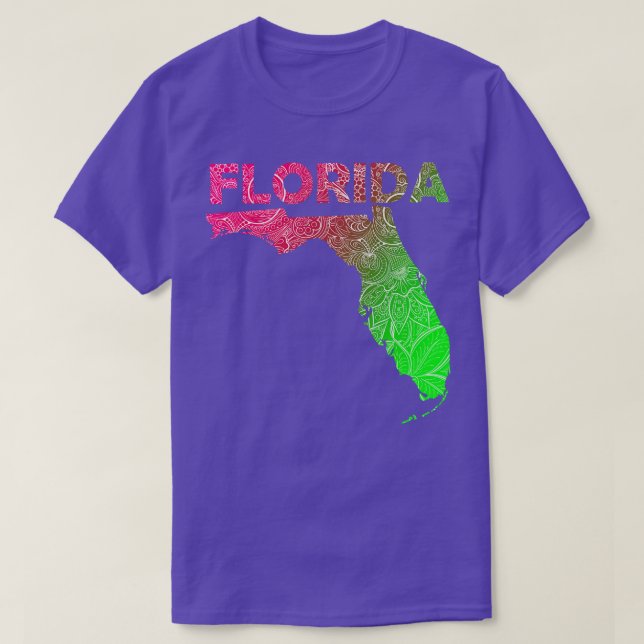 Colourful mandala art map of Florida with text in  T-Shirt (Design Front)