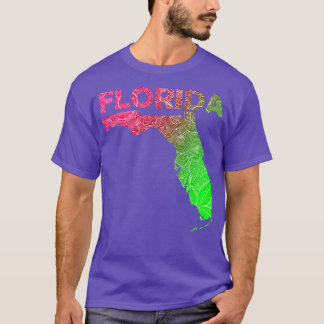 Colourful mandala art map of Florida with text in  T-Shirt